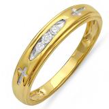 0.10 Carat (ctw) 18K Yellow Gold Plated Sterling Silver 3 Stone Round Diamond Cross Design Mens Band Ring 1/10 CT