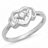 0.05 Carat (ctw) Sterling Silver Round White Diamond Ladies Solitaire Promise Three Heart Infinity Love Engagement Ring