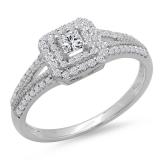 0.65 Carat (ctw) 14K White Gold Princess & Round Cut Diamond Ladies Halo Engagement Bridal Ring Set Matching Wedding Band