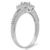 0.65 Carat (ctw) 14K White Gold Princess & Round Cut Diamond Ladies Halo Engagement Bridal Ring Set Matching Wedding Band
