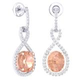 5.50 Carat (ctw) Two Tone Rose Gold Plated 18K White Gold Oval Morganite & Round White Diamond Ladies Infinity Dangling Earrings