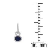 3.40 Carat (ctw) Sterling Silver Round Cut Blue Sapphire & White Diamond Ladies Halo Style Dangling Drop Earrings