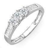 0.55 Carat (ctw) 14K White Gold Brilliant Round & Baguette Cut Diamond Ladies 3 stone Engagement Bridal Ring 1/2 CT