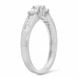 0.55 Carat (ctw) 14K White Gold Brilliant Round & Baguette Cut Diamond Ladies 3 stone Engagement Bridal Ring 1/2 CT
