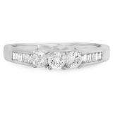 0.55 Carat (ctw) 14K White Gold Brilliant Round & Baguette Cut Diamond Ladies 3 stone Engagement Bridal Ring 1/2 CT