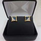 0.20 Carat (ctw) 18K Yellow Gold Plated Sterling Silver Blue & White Round Diamond Micro Pave Setting Kite Shape Stud Earrings