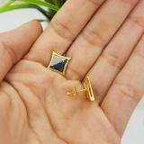 0.20 Carat (ctw) 18K Yellow Gold Plated Sterling Silver Blue & White Round Diamond Micro Pave Setting Kite Shape Stud Earrings