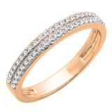 0.20 Carat (ctw) 10K Rose Gold Round White Diamond Ladies Double Row Anniversary Wedding Band 1/5 CT