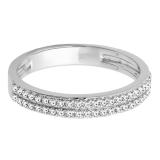 0.20 Carat (ctw) 10K White Gold Round White Diamond Ladies Double Row Anniversary Wedding Band 1/5 CT