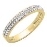 0.20 Carat (ctw) 10K Yellow Gold Round White Diamond Ladies Double Row Anniversary Wedding Band 1/5 CT