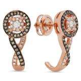 0.35 Carat (ctw) 10K Rose Gold Real Round White & Champagne Diamond Ladies Swirl Infinity J Shaped Hoop Earrings 1/3 CT
