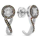 0.35 Carat (ctw) 10K White Gold Real Round White & Champagne Diamond Ladies Swirl Infinity J Shaped Hoop Earrings 1/3 CT