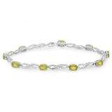 4.15 Carat (ctw) Sterling Silver Real Oval Cut Genuine Peridot & Round White Diamond Ladies Link Bracelet