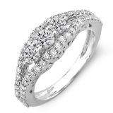 1.00 Carat (ctw) 18K White Gold Round Diamond Ladies Bridal 3 Stone Engagement Ring