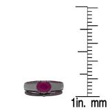 3.25 Carat (ctw) Black Rhodium Plated Sterling Silver Round Cut Ruby Ladies Bridal Engagement Ring With Matching Band Set