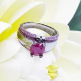 3.25 Carat (ctw) Black Rhodium Plated Sterling Silver Round Cut Ruby Ladies Bridal Engagement Ring With Matching Band Set