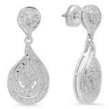 0.15 Carat (ctw) Sterling Silver Round White Diamond Ladies Dangling Drop Earrings