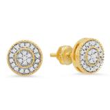 0.15 Carat (ctw) 10K Yellow Gold Real Round Cut White Diamond Ladies Flower Cluster Stud Earrings