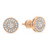 0.15 Carat (ctw) 18K Rose Gold Real Round Cut White Diamond Ladies Flower Cluster Stud Earrings