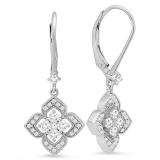 0.60 Carat (ctw) 18K White Gold Round Cut Diamond Ladies Cluster Flower Dangling Drop Earrings