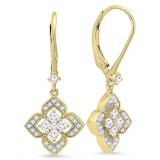 0.60 Carat (ctw) 18K Yellow Gold Round Cut Diamond Ladies Cluster Flower Dangling Drop Earrings