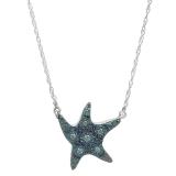 0.10 Carat (ctw) Blue Plated Sterling Silver Round Blue Diamond Ladies Starfish Fashion Pendant 1/10 CT (Silver Chain Included)