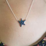 0.10 Carat (ctw) Blue Plated Sterling Silver Round Blue Diamond Ladies Starfish Fashion Pendant 1/10 CT (Silver Chain Included)