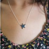 0.10 Carat (ctw) Blue Plated Sterling Silver Round Blue Diamond Ladies Starfish Fashion Pendant 1/10 CT (Silver Chain Included)