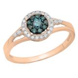 0.30 Carat (ctw) 10K Rose Gold Round White & Blue Diamond Ladies Cluster Engagement Ring 1/3 CT