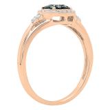 0.30 Carat (ctw) 10K Rose Gold Round White & Blue Diamond Ladies Cluster Engagement Ring 1/3 CT