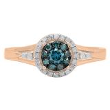 0.30 Carat (ctw) 10K Rose Gold Round White & Blue Diamond Ladies Cluster Engagement Ring 1/3 CT