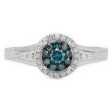 0.30 Carat (ctw) Sterling Silver Round White & Blue Diamond Ladies Cluster Style Bridal Engagement Ring 1/3 CT