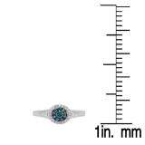 0.30 Carat (ctw) Sterling Silver Round White & Blue Diamond Ladies Cluster Style Bridal Engagement Ring 1/3 CT