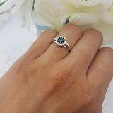 0.30 Carat (ctw) Sterling Silver Round White & Blue Diamond Ladies Cluster Style Bridal Engagement Ring 1/3 CT