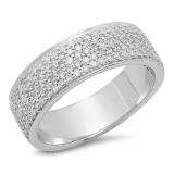 1.00 Carat (ctw) 10K White Gold Round Cut White Diamond Men's Bridal Micro Pave Wedding Band 1 CT
