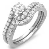 0.85 Carat (ctw) 14K White Gold Round Diamond Ladies Swirl Bridal Engagement Ring Matching Band Set