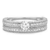 1.55 Carat (ctw) 10K White Gold Round Diamond Ladies Bridal Engagement Ring with Matching Band Set 1 1/2 CT