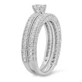 1.55 Carat (ctw) 10K White Gold Round Diamond Ladies Bridal Engagement Ring with Matching Band Set 1 1/2 CT