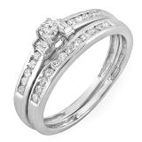 0.40 Carat (ctw) 10K White Gold Round & Baguette Diamond Ladies Bridal Engagement Ring Set