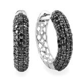 3.50 Carat (ctw) 10K White Gold Round Black Diamond Hoop Earrings