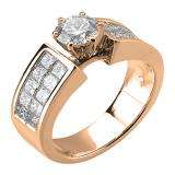 1.50 Carat (ctw) 14K Rose Gold Princess Diamond Ladies Semi Mount Engagement Bridal Ring with invisible Setting Center not included 1 1/2 CT