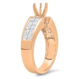 1.50 Carat (ctw) 14K Rose Gold Princess Diamond Ladies Semi Mount Engagement Bridal Ring with invisible Setting Center not included 1 1/2 CT
