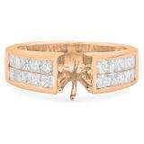 1.50 Carat (ctw) 14K Rose Gold Princess Diamond Ladies Semi Mount Engagement Bridal Ring with invisible Setting Center not included 1 1/2 CT