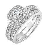 0.85 Carat (ctw) 14K White Gold Round Diamond Ladies Bridal Ring Shape Engagement Set Matching Band