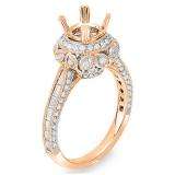 1.15 Carat (Ctw) 14K Rose Gold Brilliant Round & Baguette Cut Diamond Vintage Antique Look Semi Mount Ladies Engagement Bridal Ring (No Center Stone)