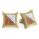 0.32 Carat (ctw) 10K Yellow Gold White & Red Round Diamond Micro Pave Setting Kite Shape Stud Earrings