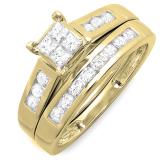 0.75 Carat (ctw) 14K Yellow Gold Princess & Round Diamond Ladies Bridal Engagement Ring Set Matching Band