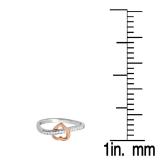 0.10 Carat (ctw) Rose Gold Plated 10K White Gold Round Diamond Crossover Heart Two Tone Ladies Bridal Promise Engagement Ring 1/10 CT