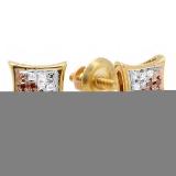 0.10 Carat (ctw) 10K Yellow Gold White & Red Round Diamond Micro Pave Setting Kite Shape Stud Earrings 1/10 CT