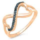 0.15 Carat (ctw) 10K Rose Gold Round Blue Diamond Ladies Two Double Heart Infinity Love Engagement Promise Ring